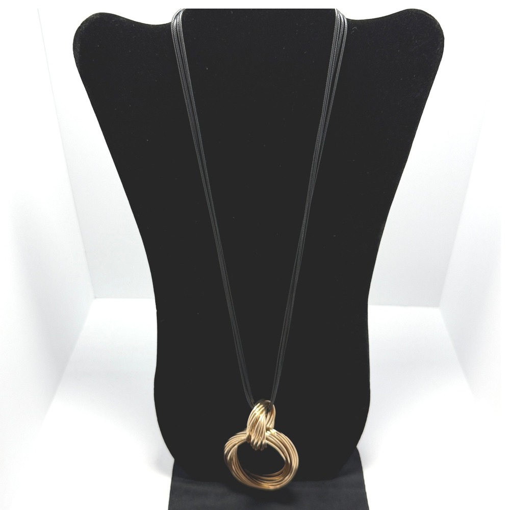 Cord Necklace Womens 26 In Gold Tone Interlocking Wire Ring Pendant